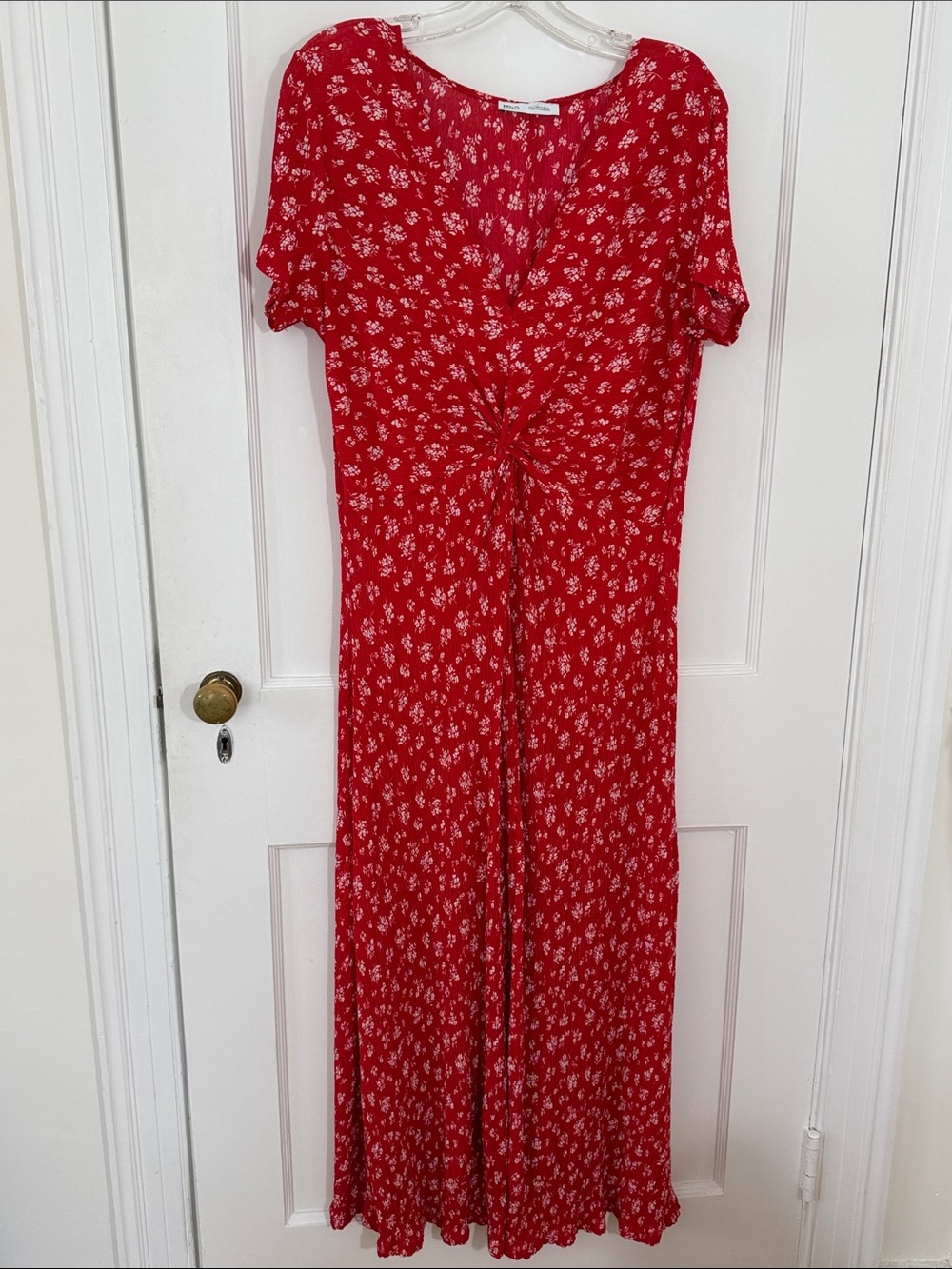 Mango Red Floral Stretchy Twist-Front Slimfit Maxi Dress, size L